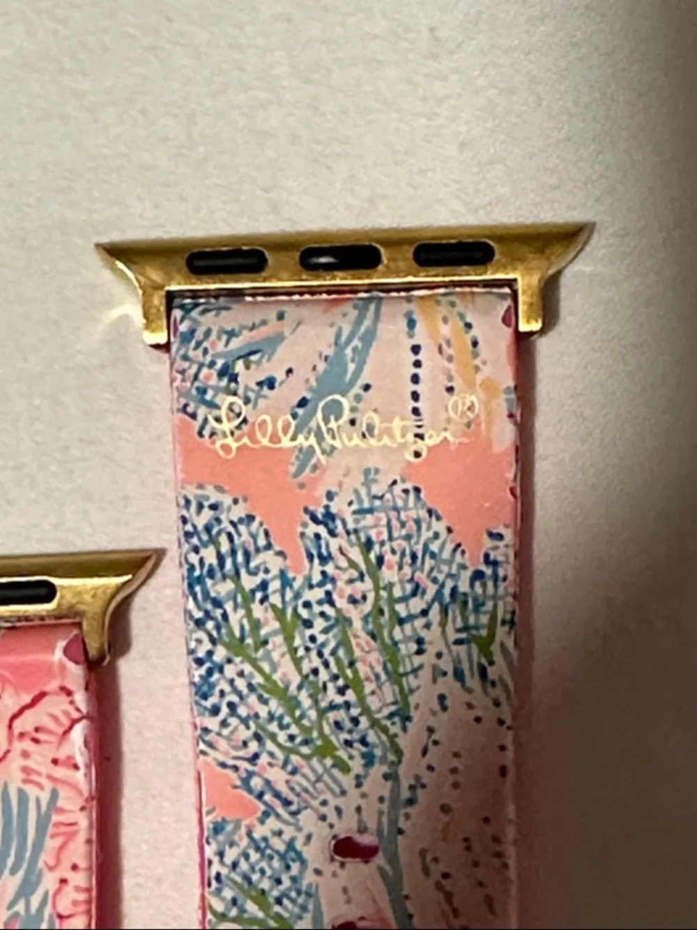 Lilly Pulitzer Pink Floral Pattern Apple Watch Band with Gold Hardware